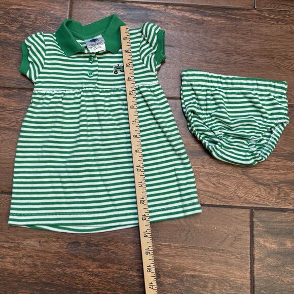 Tractor Outfit Baby Girl Green Stripes 2 Pieces 3-6 Months Farm Green Tractor - Picture 2 of 7